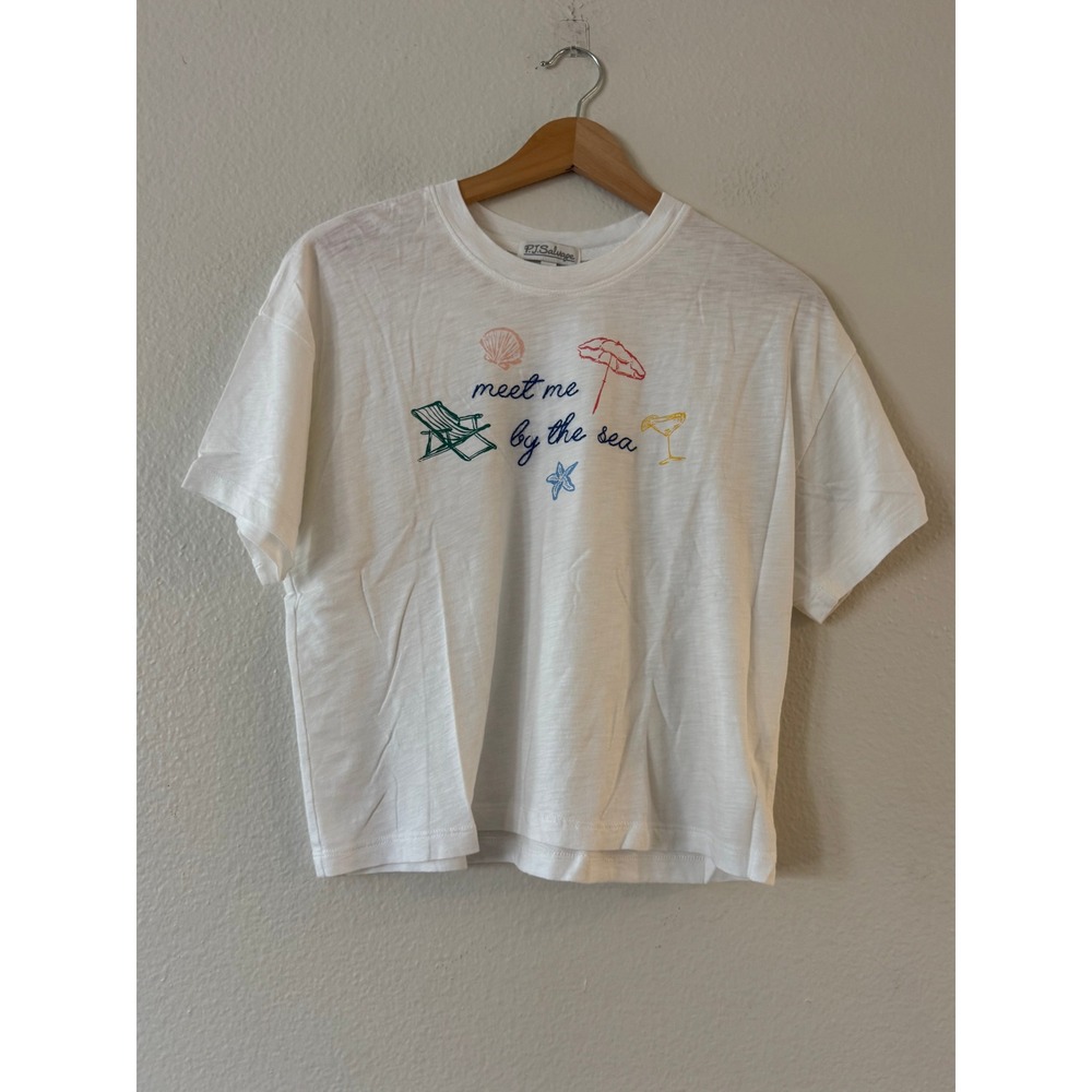P.J. Salvage Meet Me By The Sea Graphic Tee XS White Excellent